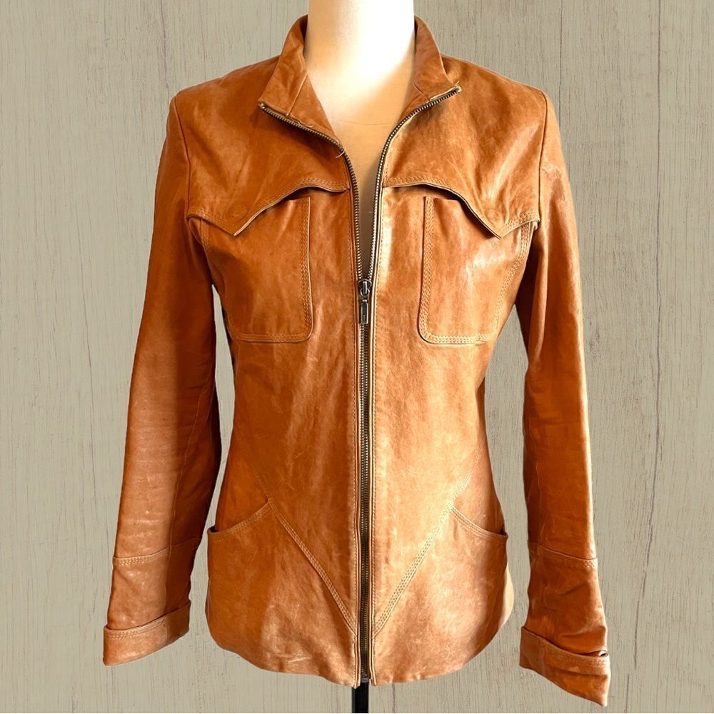 Vintage Leather Jacketfitted Camel Colour